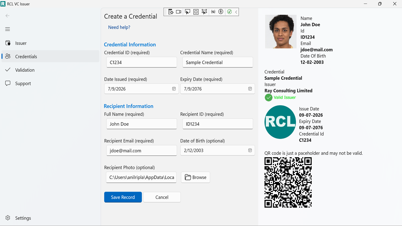 RCL VC Issuer application